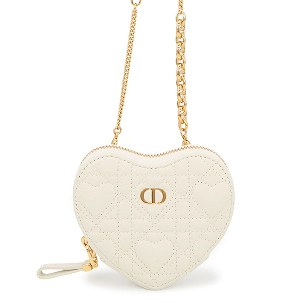 Christian Dior Chain Shoulder Pouch Clutch Amour Caro Heart Calf Leather BAG